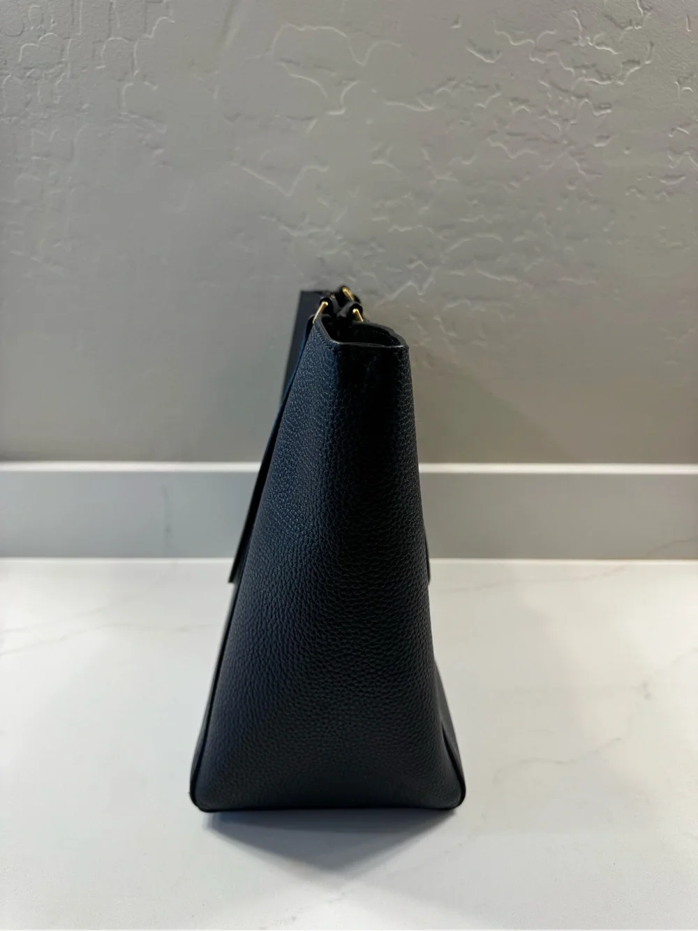 Tory Burch Black Pebbled Leather Tote with Gold Accents + Dust Bag